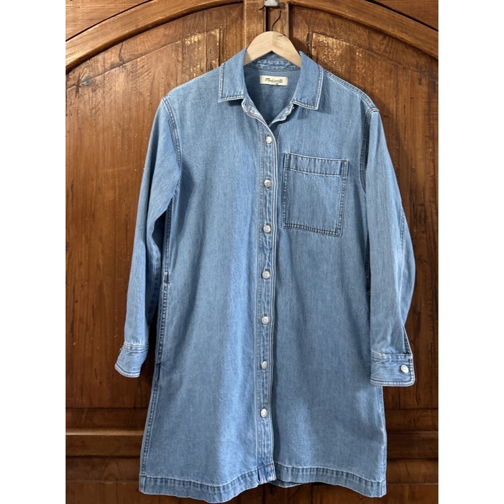 Madewell Western Denim Shirt Dress‎ Long Sleeve Blue Size XS Pockets Oversized